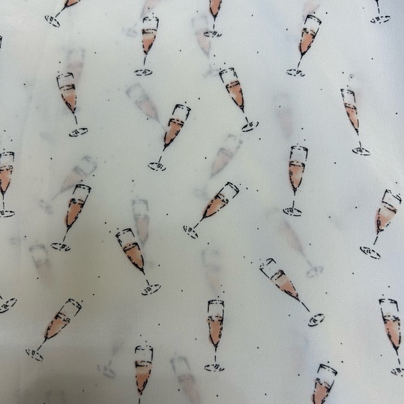 Joie White Sheer Blouse with Champagne Glasses Print. Size Large. - Picture 4 of 6
